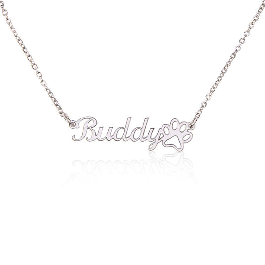 Beautiful Name With Paw Print Necklace Gift For Her