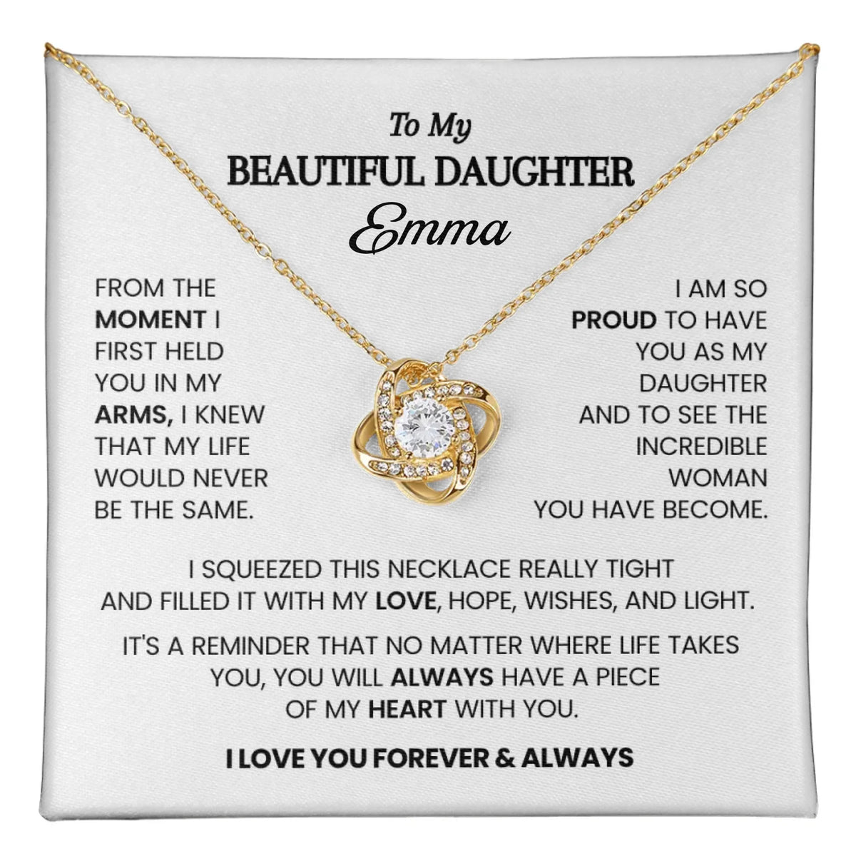 Personalized Daughter Love Knot Necklace | Meaningful Gift from Mom | Custom Name Necklace
