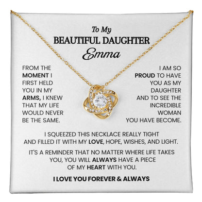 Personalized Daughter Love Knot Necklace | Meaningful Gift from Mom | Custom Name Necklace