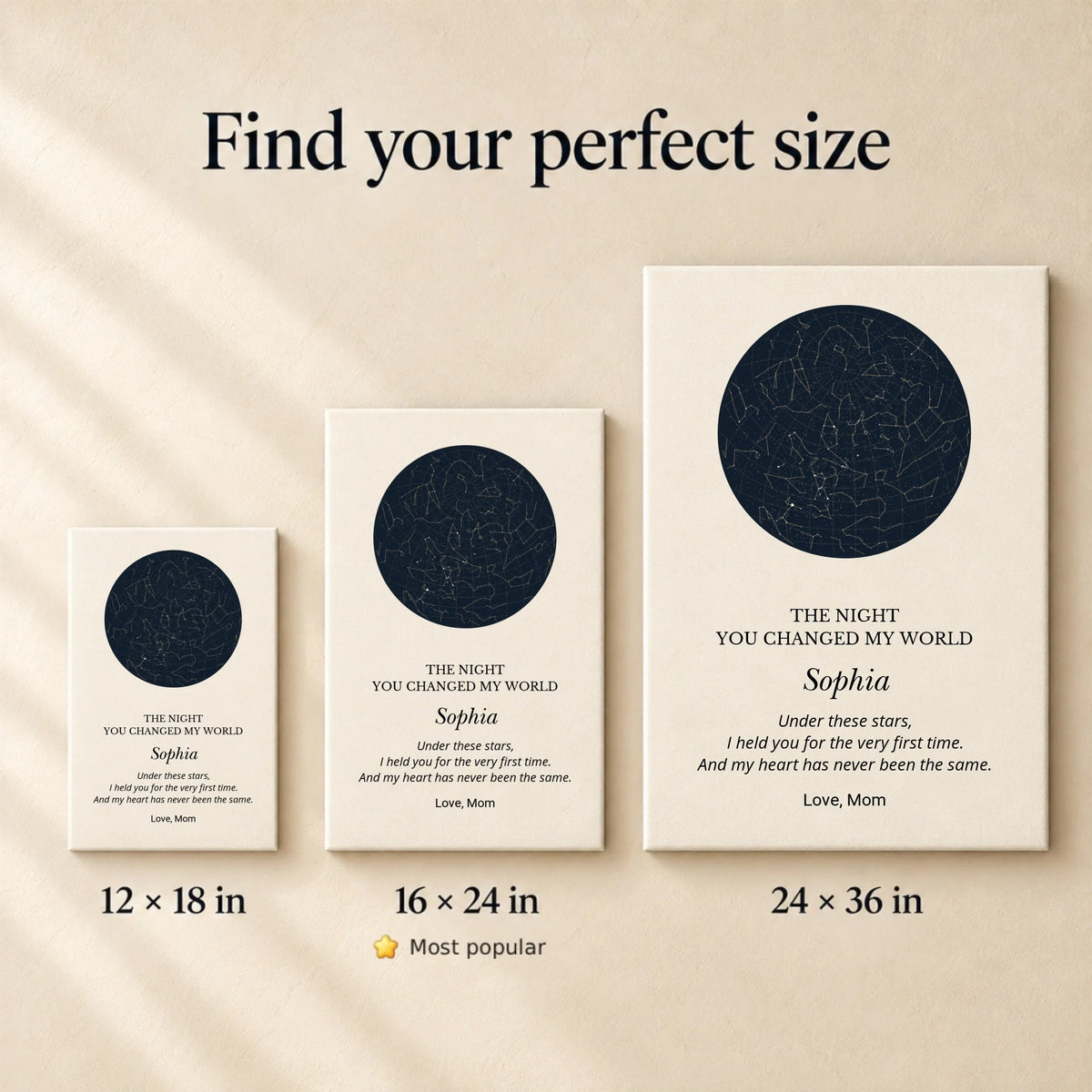 Wrapped canvas size options