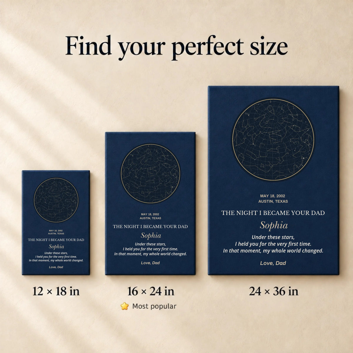Wrapped canvas size options