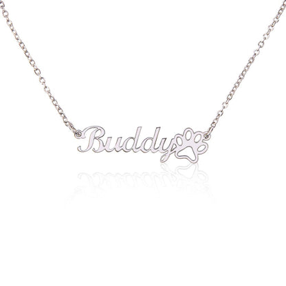 Beautiful Name With Paw Print Necklace Gift For Her