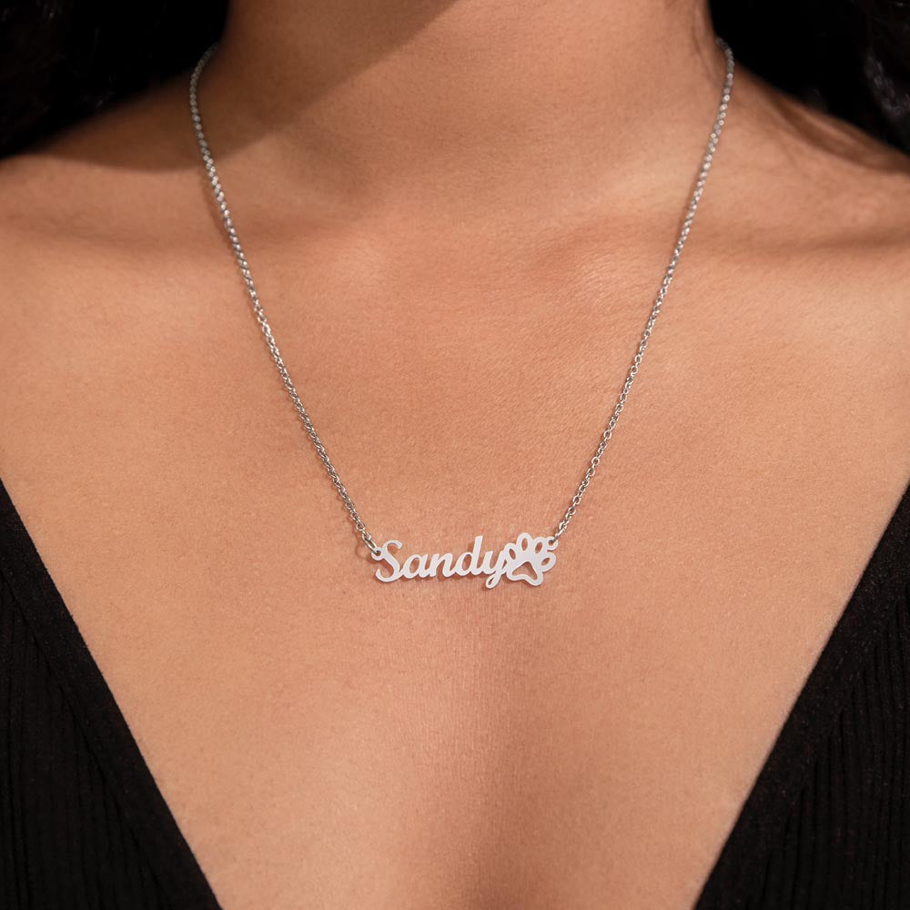 Beautiful Name With Paw Print Necklace Gift For Her
