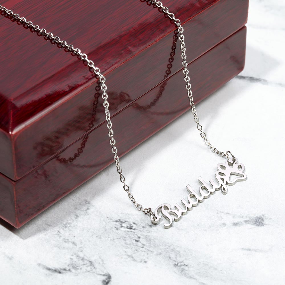 Beautiful Name With Paw Print Necklace Gift For Her