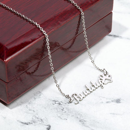 Beautiful Name With Paw Print Necklace Gift For Her
