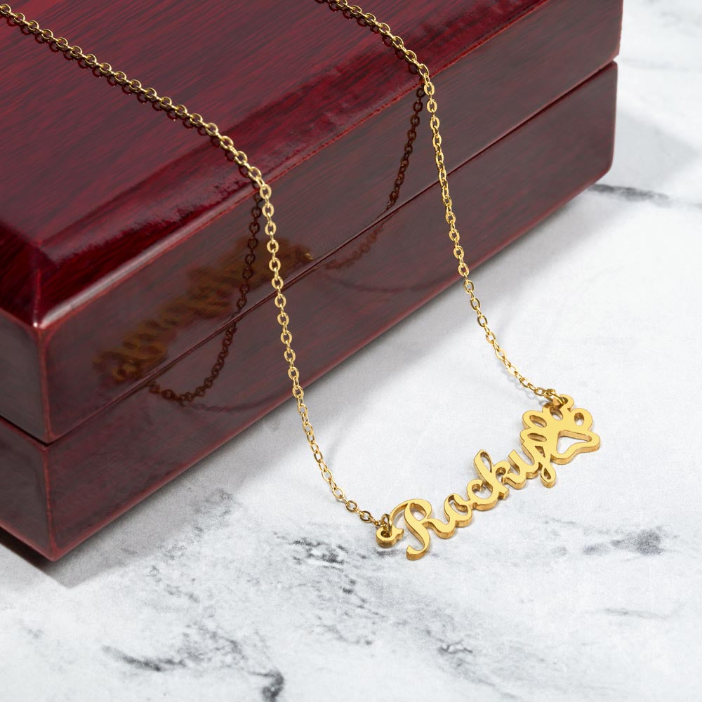 Beautiful Name With Paw Print Necklace Gift For Her